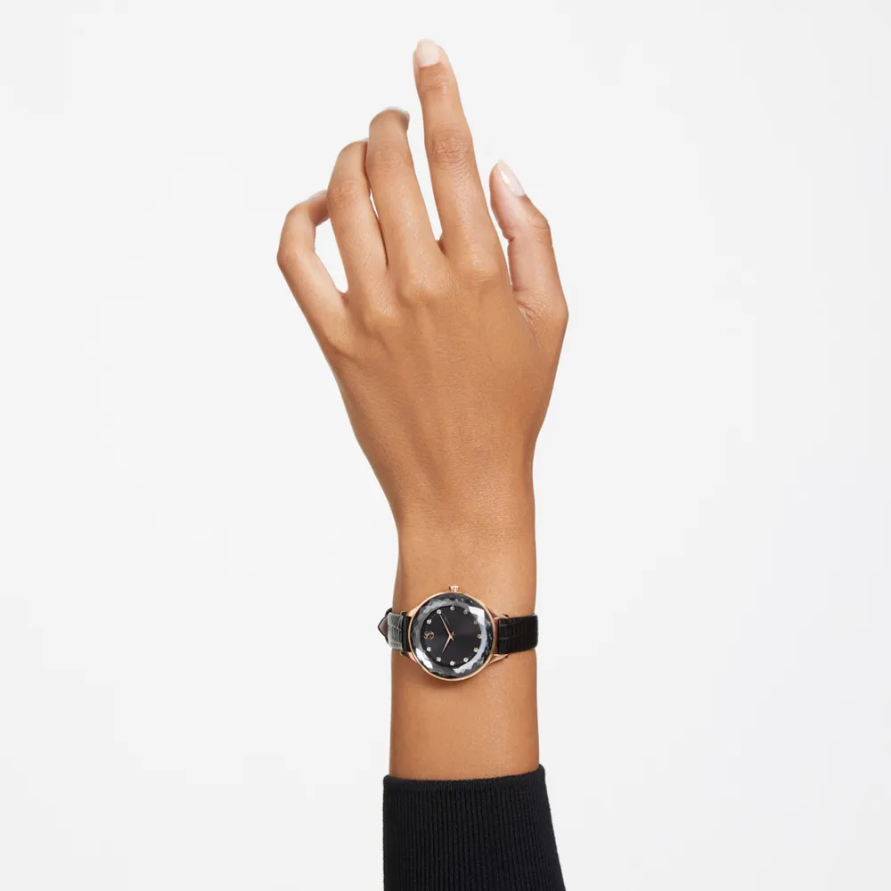Swarovski Octea Nova watch Swiss Made Leather strap Black Rose