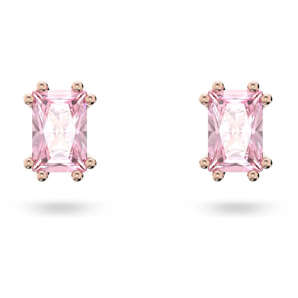 Swarovski Chroma stud earrings, Cushion cut, Pink, Rose gold