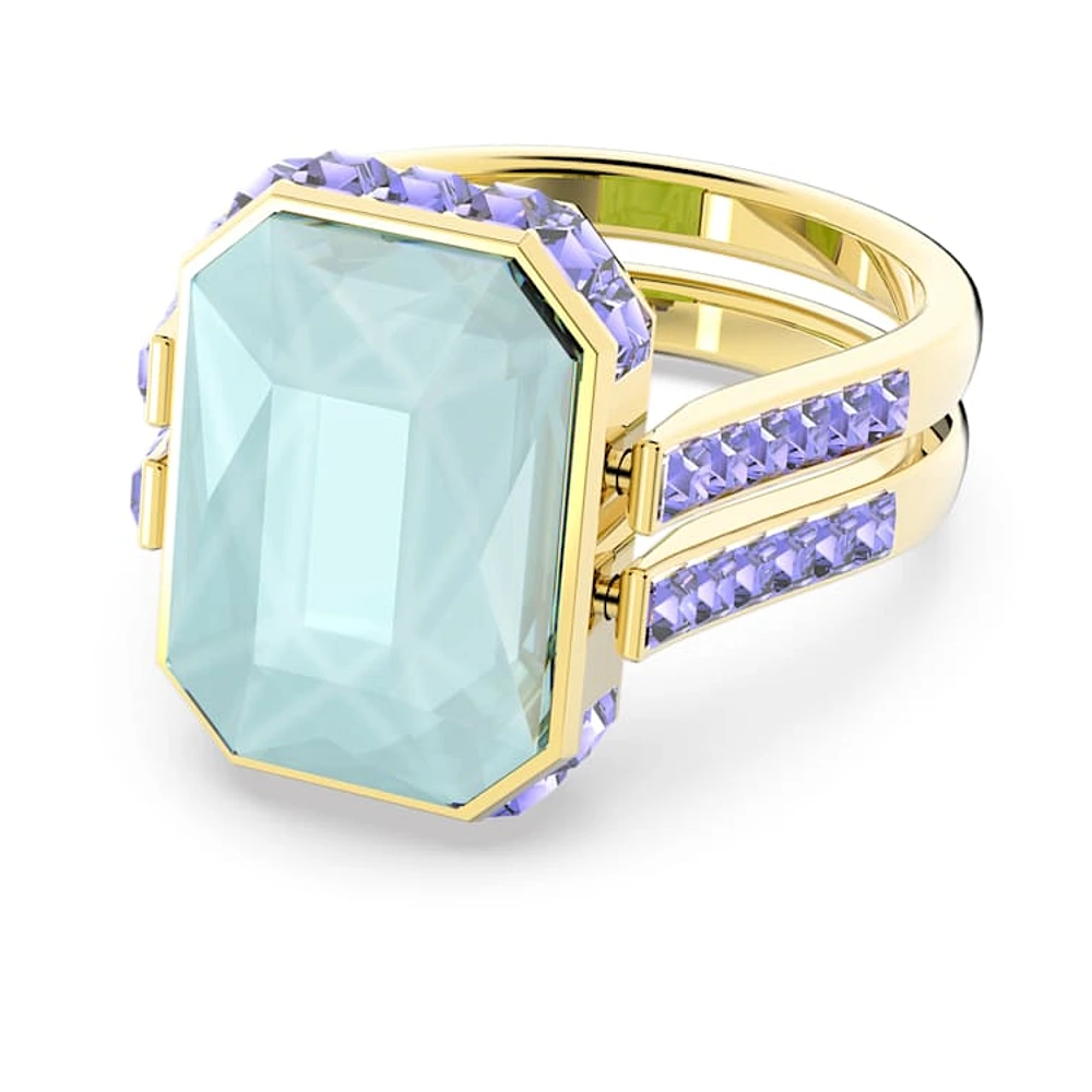 Swarovski Chroma ring, Octagon cut, Multicoloured, Gold-tone