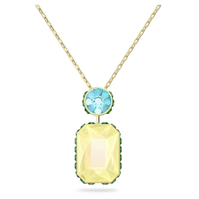 Swarovski Chroma necklace, Octagon cut, Multicoloured, Gold