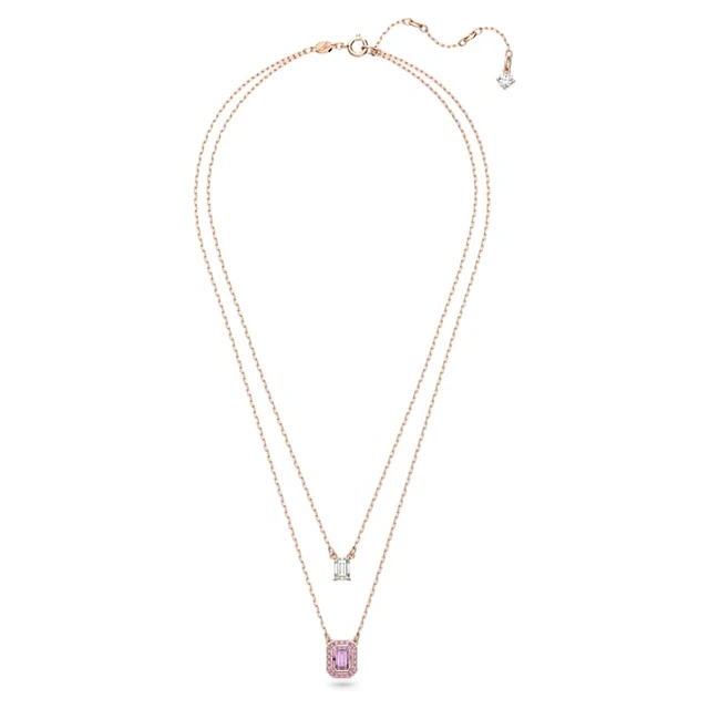 Swarovski Una layered necklace, Octagon cut, Purple, Rose