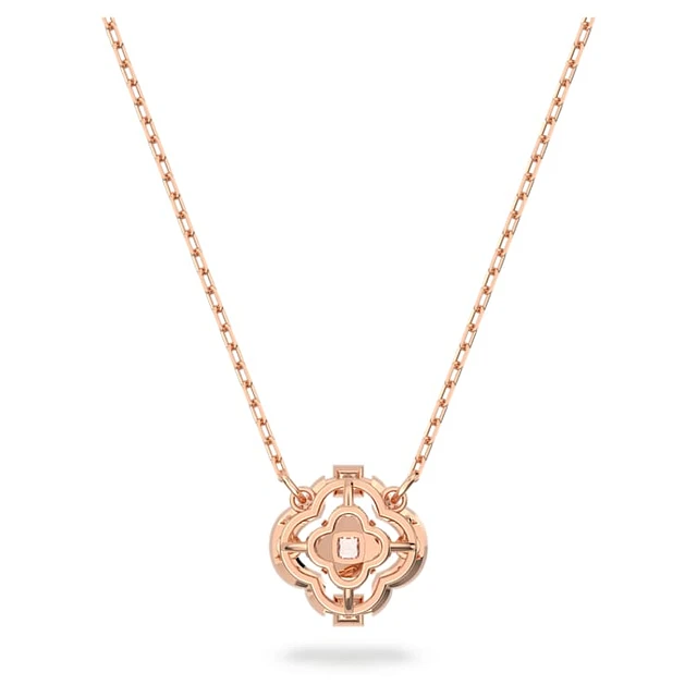 Swarovski Una necklace, Clover, White, Rose gold-tone plated