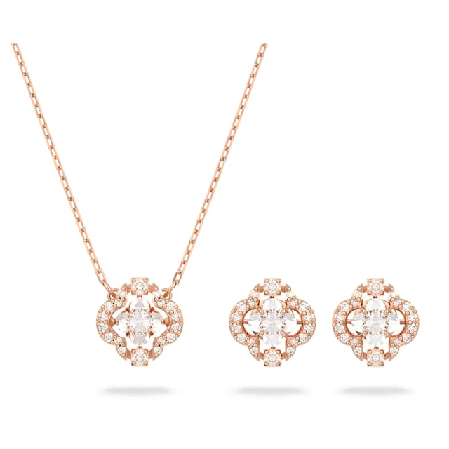 Swarovski Una set, Mixed cuts, Clover, White, Rose gold-tone Swarovski Una set, Mixed cuts, Clover, White, Rose gold-tone