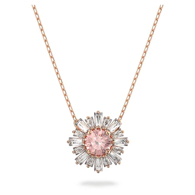 Swarovski Idyllia pendant, Mixed cuts, Sun, Pink, Rose gold