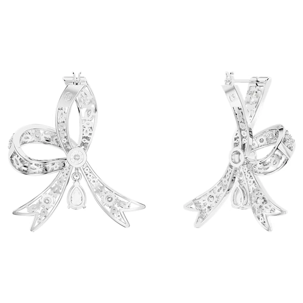 Swarovski Hyperbola drop earrings, Bow, White, Rhodium
