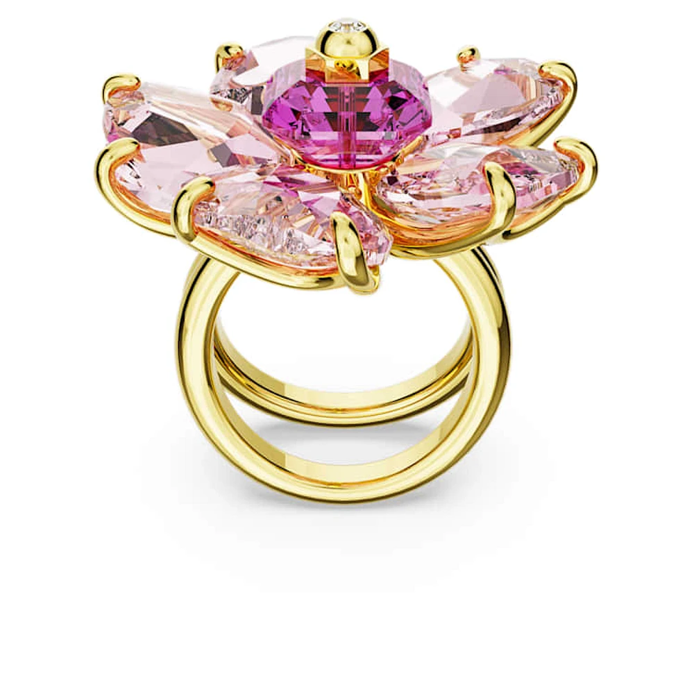 Swarovski Idyllia cocktail ring, Flower, Pink, Gold-tone