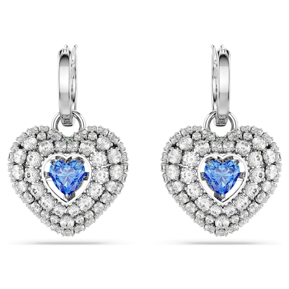 Swarovski Idyllia drop earrings, Heart, Blue, Rhodium plated