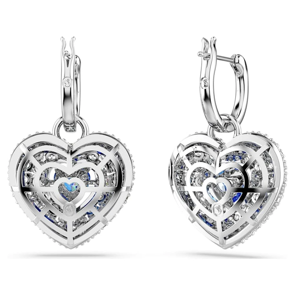 Swarovski Idyllia drop earrings, Heart, Blue, Rhodium plated
