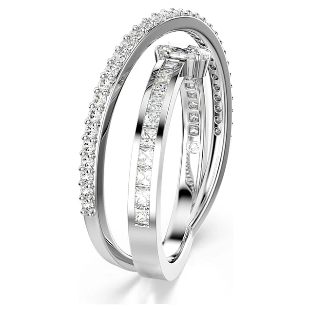 Swarovski Hyperbola ring, Mixed cuts, White, Rhodium plated
