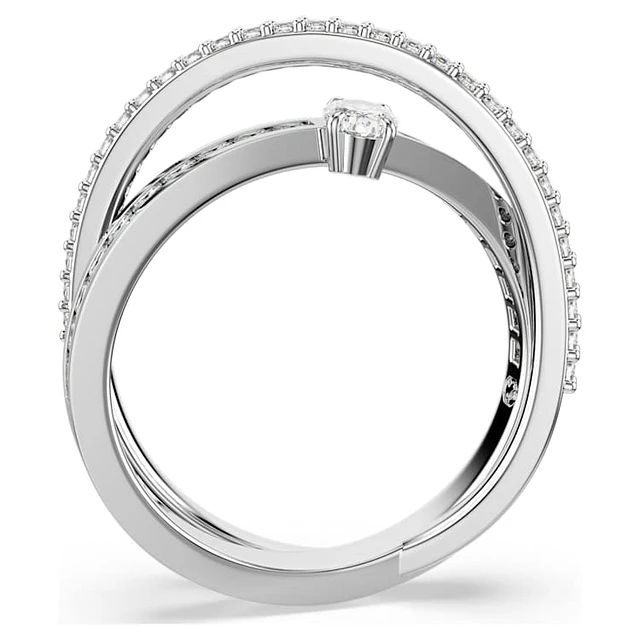 Swarovski Hyperbola ring, Mixed cuts, White, Rhodium plated