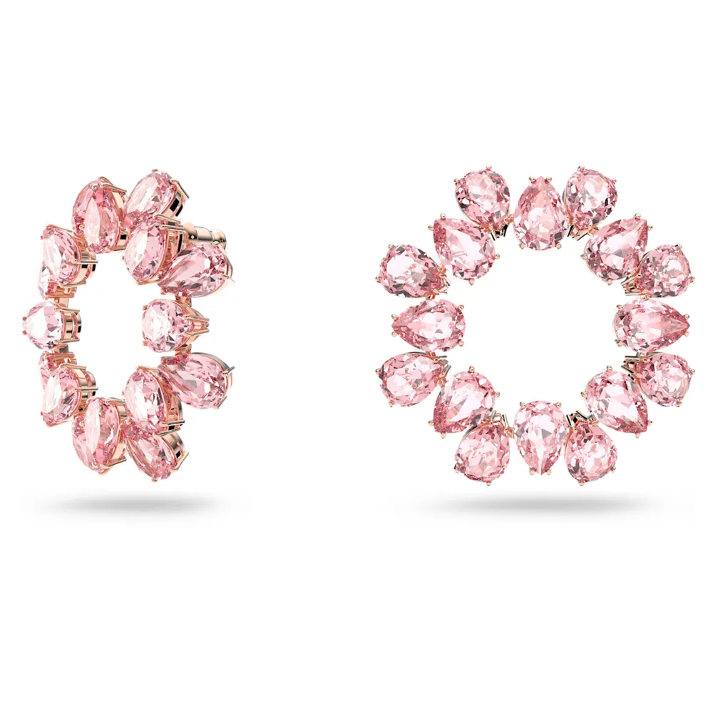 Swarovski Millenia hoop earrings Pear cut Pink Rose gold tone