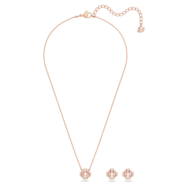 Swarovski Una set, Mixed cuts, Clover, Pink, Rose gold-tone