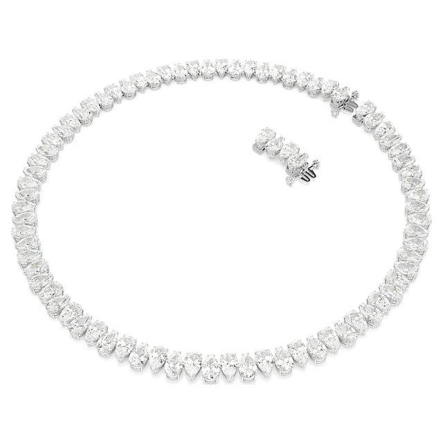 Swarovski Matrix Tennis necklace, Pear cut, White, Rhodium Swarovski Matrix Tennis necklace, Pear cut, White, Rhodium
