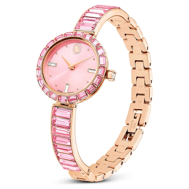 Swarovski Matrix bangle watch, Swiss Made, Crystal bracelet, Pink