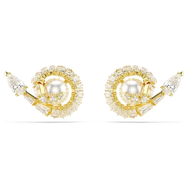 Swarovski Snake stud earrings, Crystal pearl, Mixed cuts
