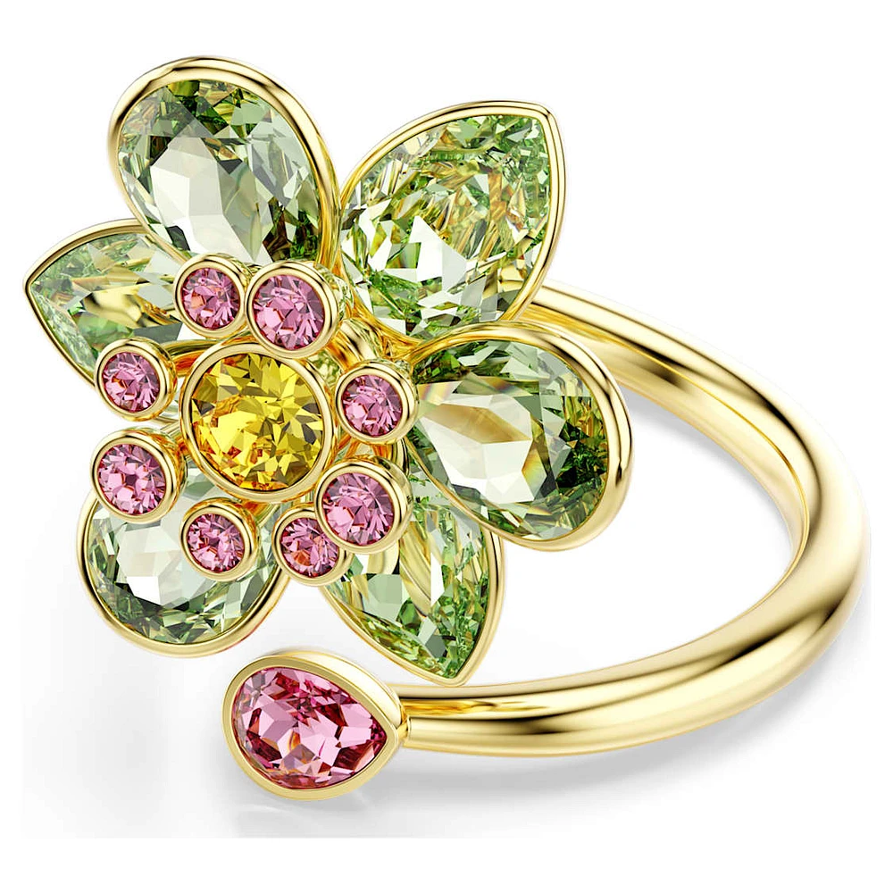 テラコッタ561 Shop Swarovski Idyllia open ring, Mixed cuts, Flower, Green