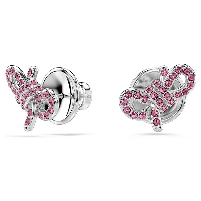 Swarovski Lifelong Bow stud earrings, Bow, Pink, Rhodium