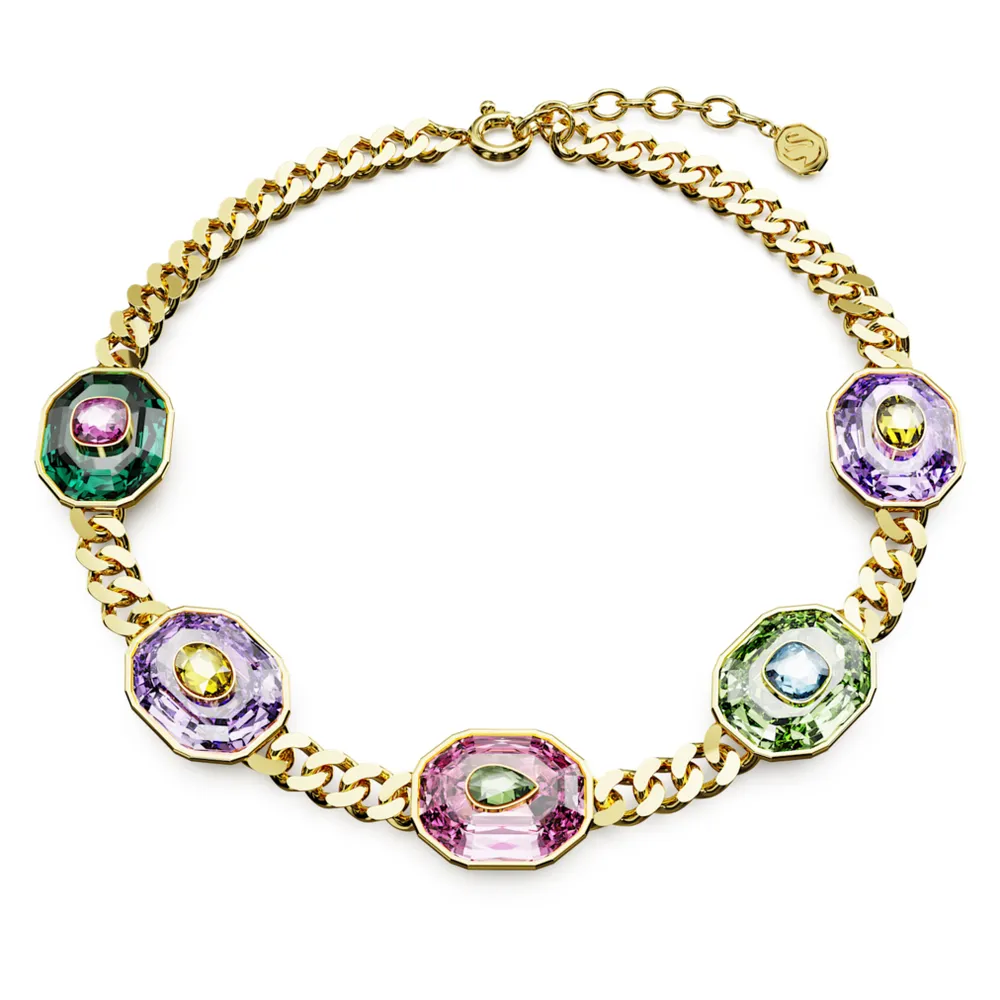 Swarovski Chroma choker, Mixed cuts, Multicolored, Gold-tone