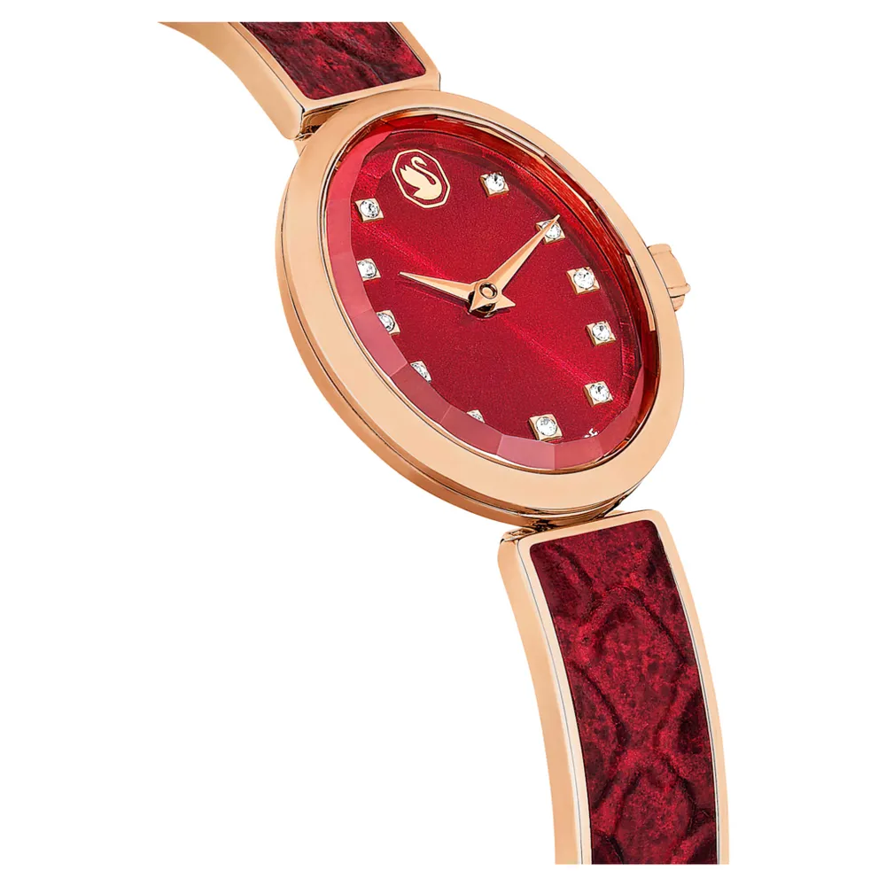 Swarovski Crystal Rock Oval watch Swiss Made Metal bracelet Red