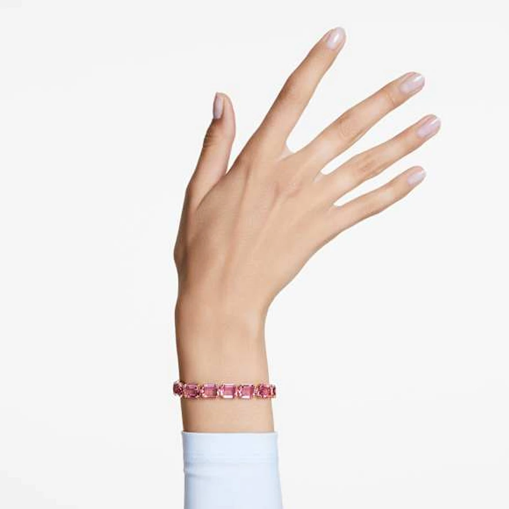 Swarovski Millenia Tennis bracelet, Octagon cut, Pink, Gold
