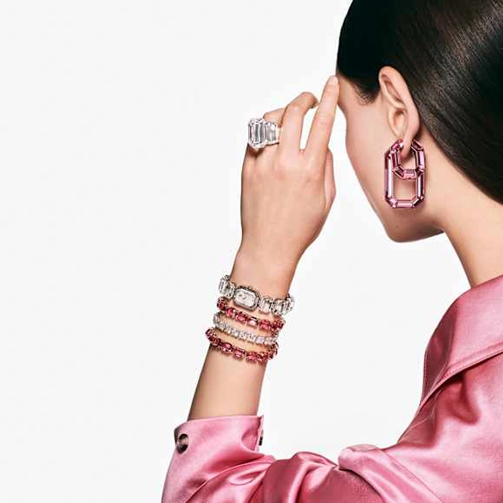 Swarovski Millenia Tennis bracelet, Octagon cut, Pink, Gold