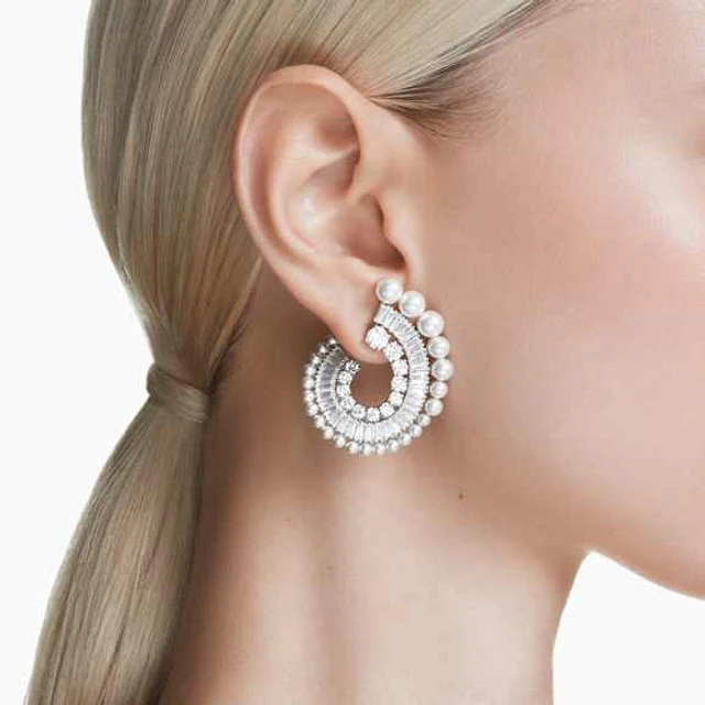 Swarovski Snake stud earrings, Crystal pearl, Mixed cuts