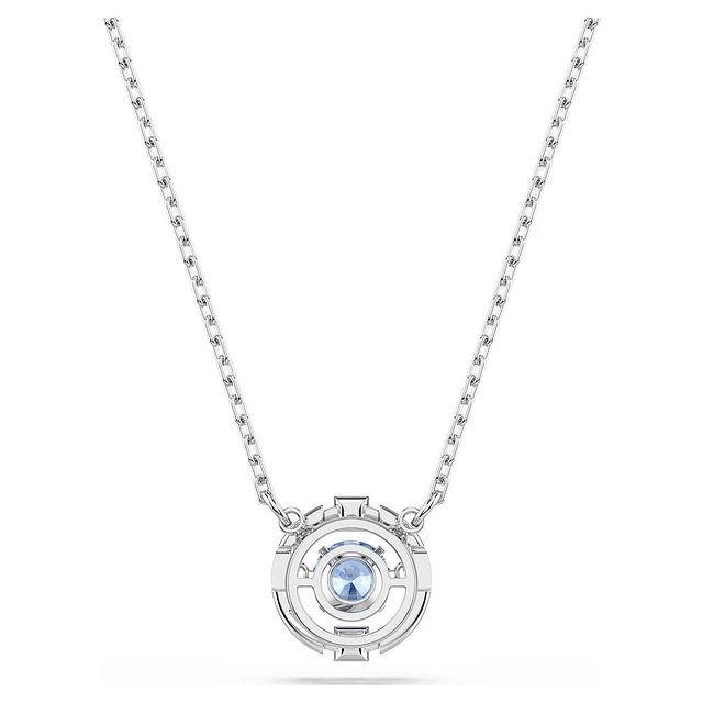 Swarovski Una necklace, Round cut, Blue, Rhodium plated by