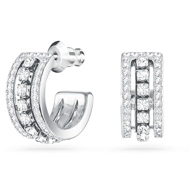 Swarovski Sommerset hoop earrings, White, Rhodium plated by