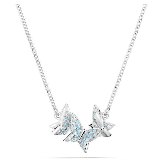 Swarovski Idyllia Lilia Y necklace, Butterfly, Blue, Rhodium