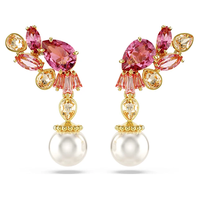 Swarovski Gema clip earrings, Mixed cuts, Chandelier, Flower