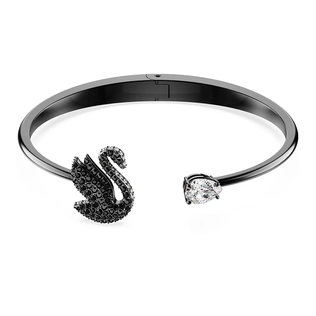 【55】SWAROVSKI Triumphal Black Bangle Swarovski Intervalle Wide Hinged Bangle Jet Black Crystal