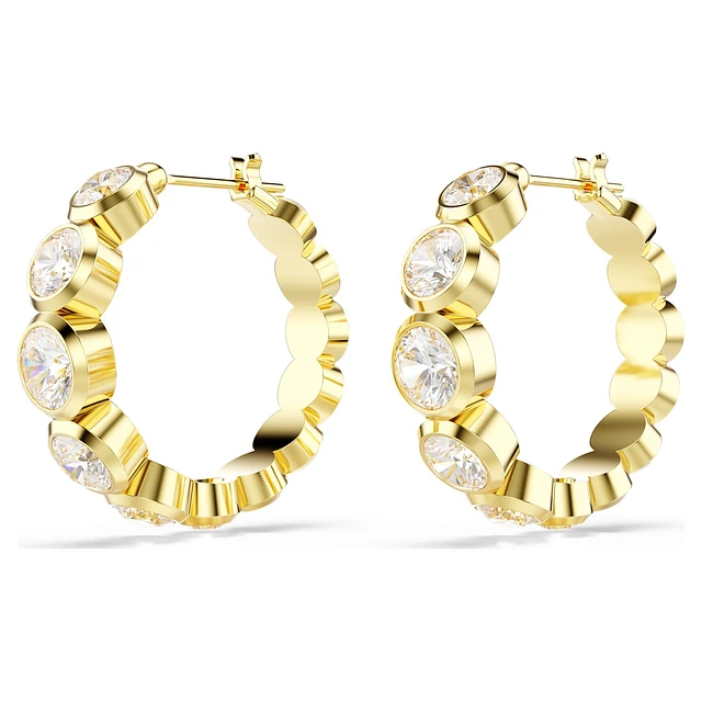 Swarovski Mini Hoop hoop earrings, Round cut, White, Gold