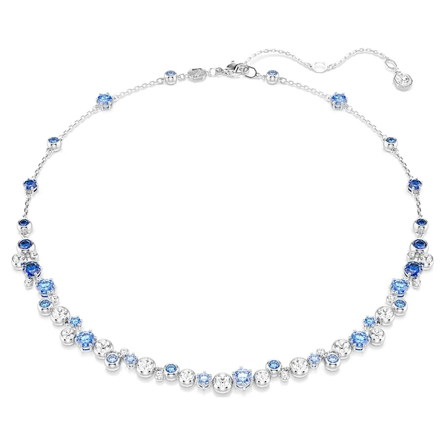 Swarovski Gema necklace, Mixed cuts, Blue, Rhodium plated by