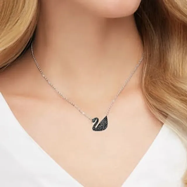 Swarovski Iconic Swan pendant, Swan, Small, Black, Rhodium plated 