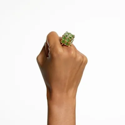 Swarovski Curiosa cocktail ring, Square cut, Green | Metropolis at