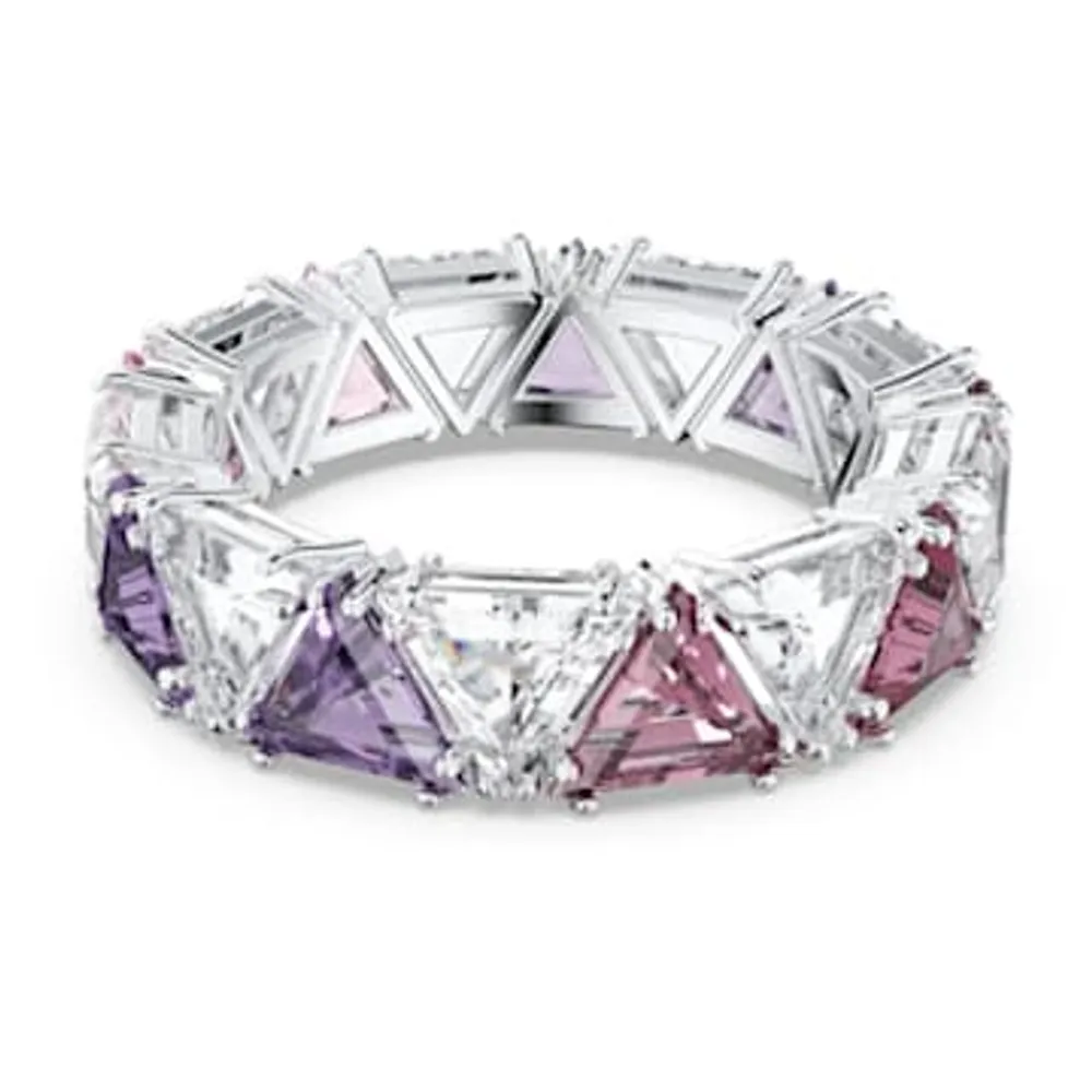 Swarovski Ortyx cocktail ring, Triangle cut, Purple, Rhodium