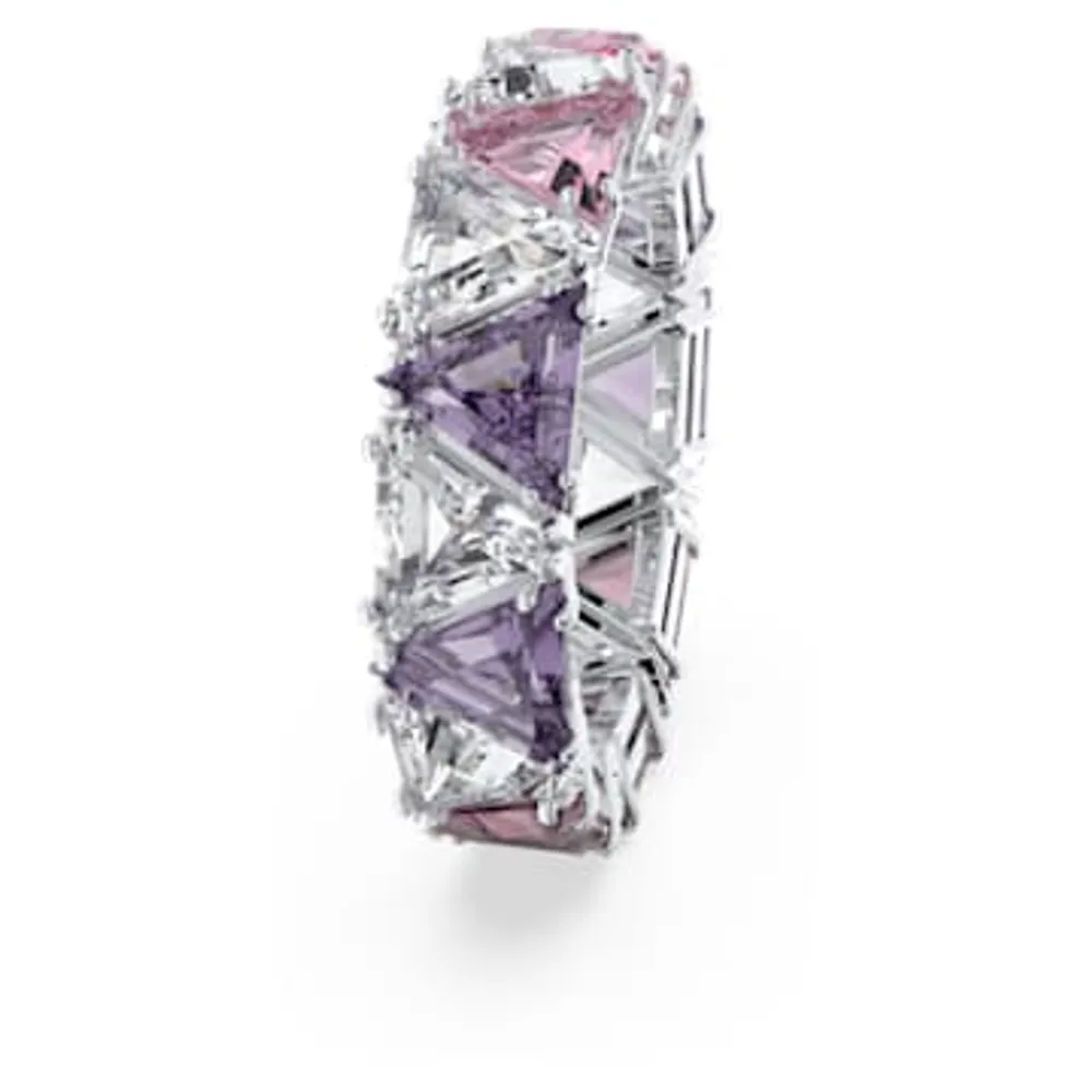 Swarovski Ortyx cocktail ring, Triangle cut, Purple, Rhodium