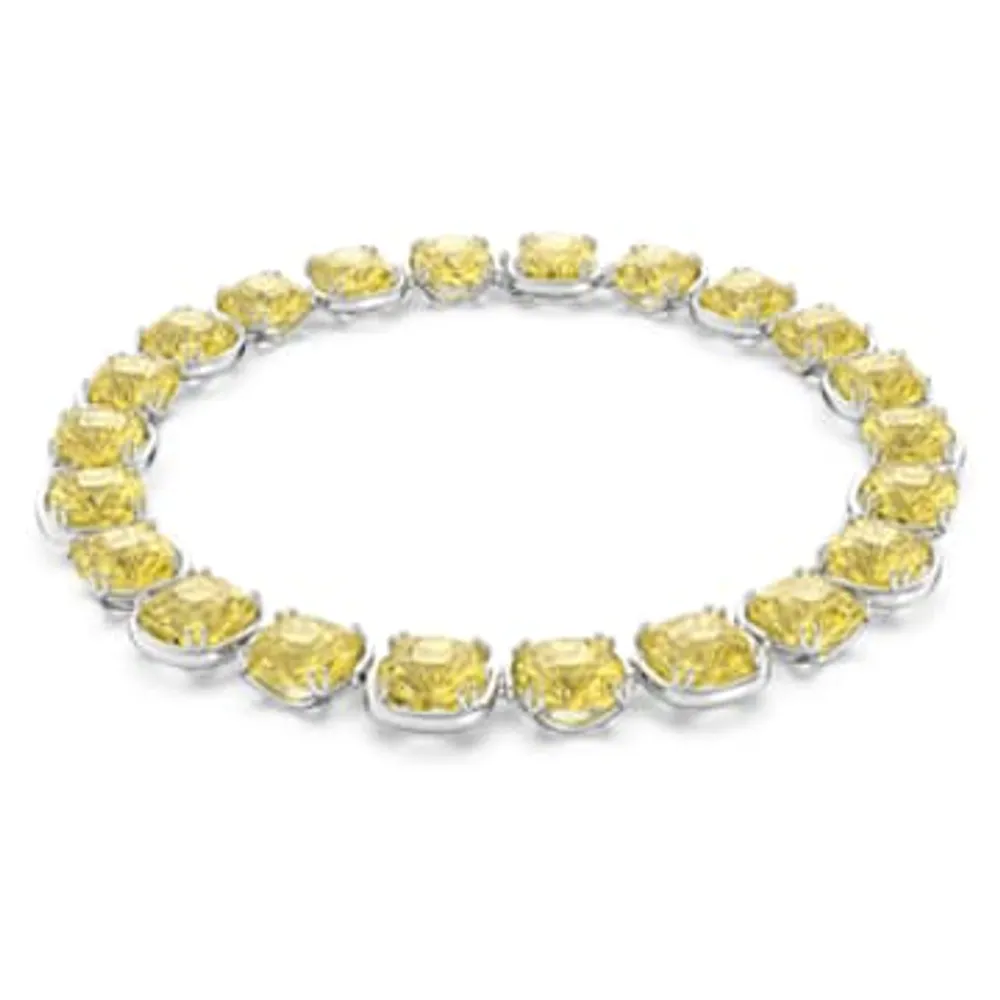 Swarovski Harmonia choker, Cushion cut, Yellow, Rhodium plated by