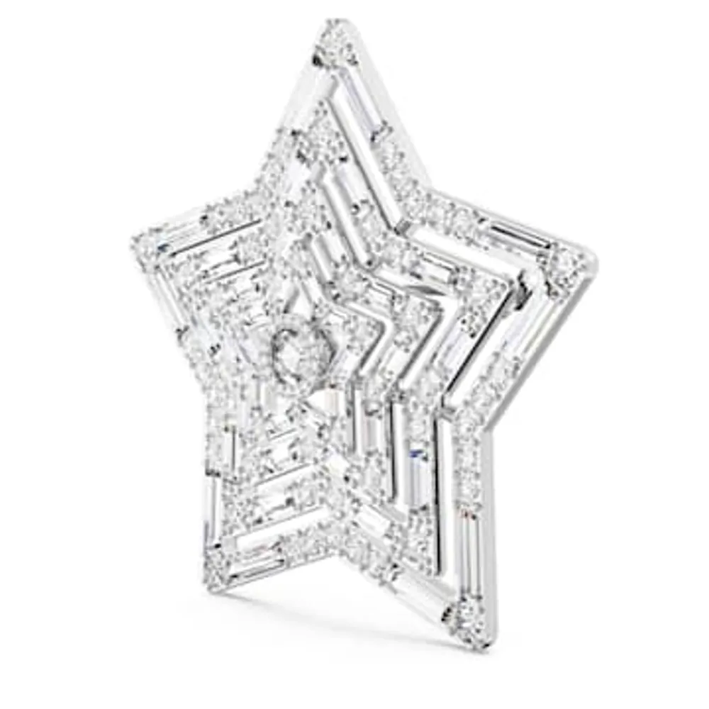 Swarovski Stella brooch, Star, Large, White, Rhodium plated by