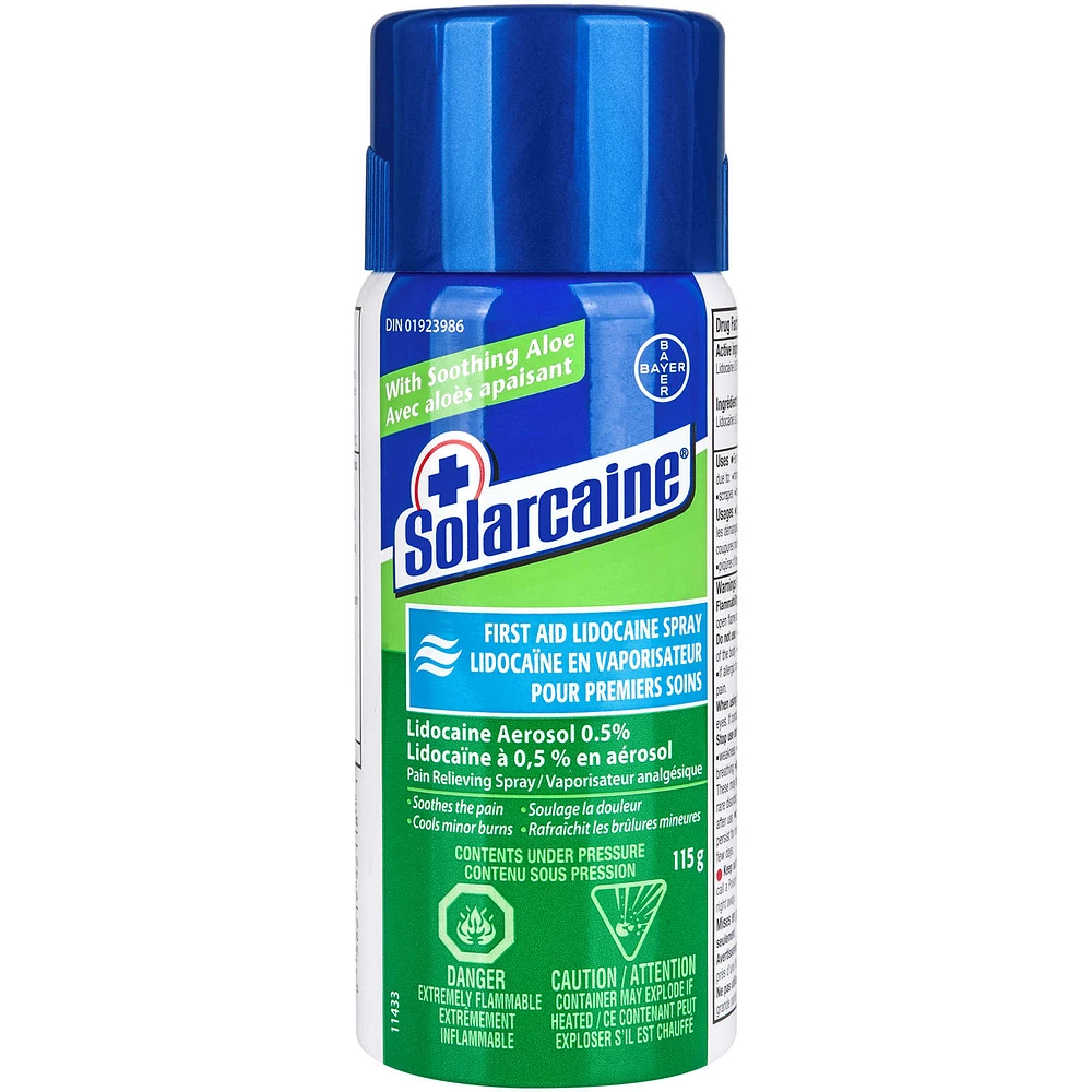 Solarcaine First Aid Pain Relieving Lidocaine Spray, With Soothing Aloe