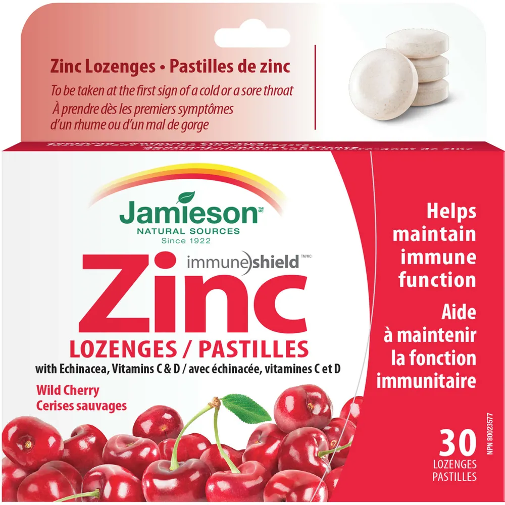 Jamieson Zinc Lozenges with Echinacea, Vitamin C and D Wild Cherry