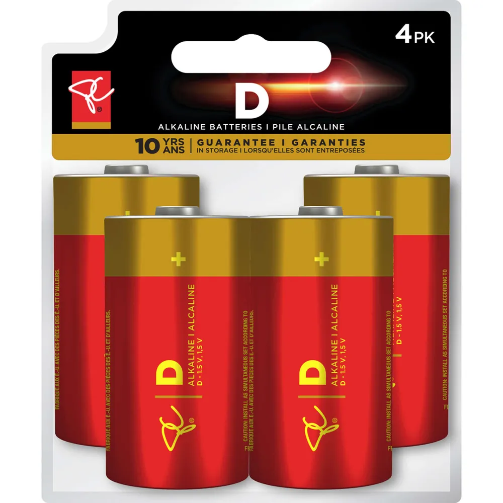 Long Life Alkaline Batteries D 4 Pack