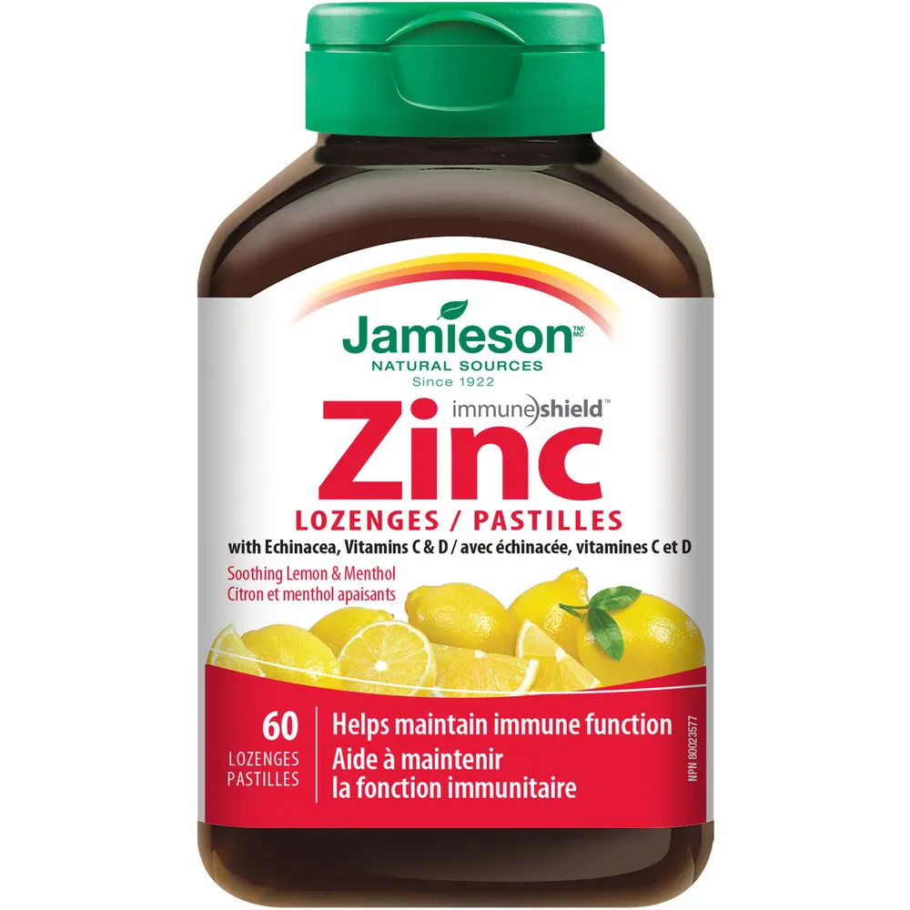 Jamieson Zinc Lozenges with Echinacea, Vitamin C & D, Honey Lemon Flavour Niagara Pen Centre