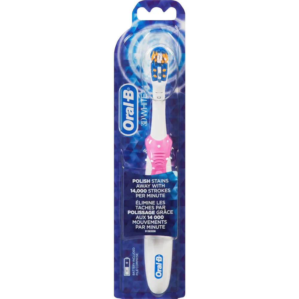 OralB 3D White Battery Powered Toothbrush, 1 Count, Colours May Vary
