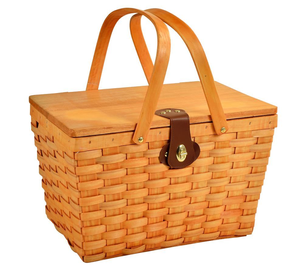 Pottery Barn Americana Woven Wood Picnic Basket, Set for 2 The Summit