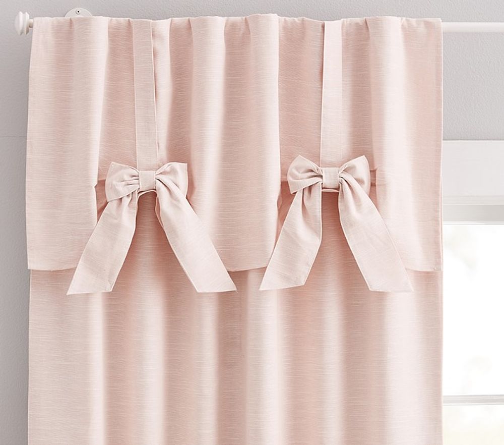 Two (2) good Evelyn Linen Blend Bow Valance Blackout Curtain Panels - Blush