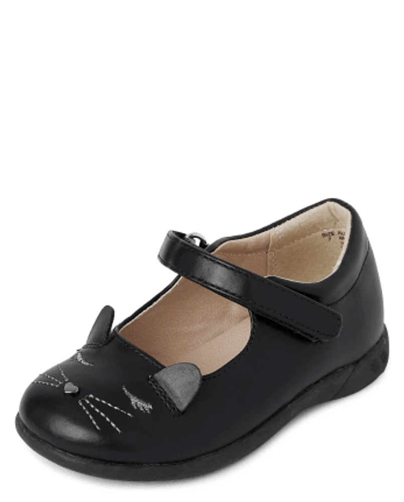 The Children s Place Toddler Girls Embroidered Cat Mary Jane Shoes