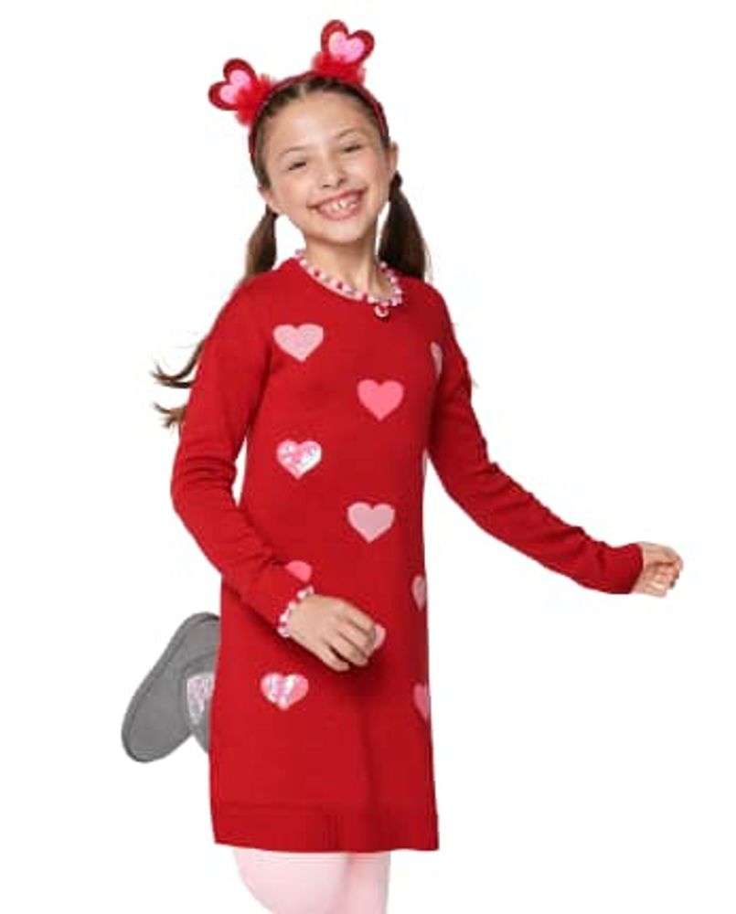The Children s Place Girls Sequin Heart Sweater Dress MainPlace Mall