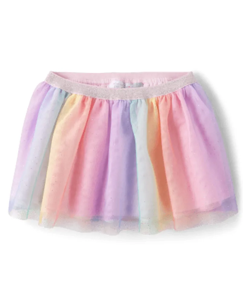 Elastic waist mesh top rainbow skirt