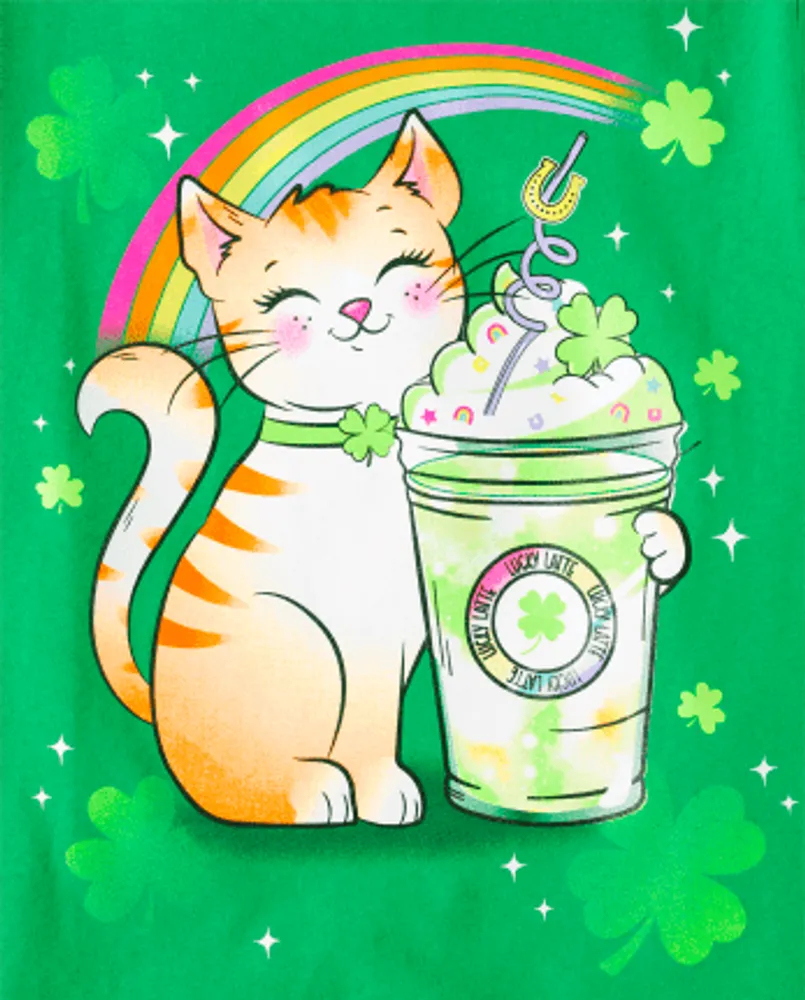 The Children s Place Girls St. Patrick s Cat Graphic Tee